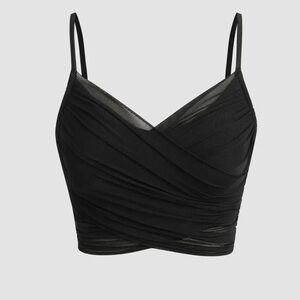 Mesh V neck ruched crop top from Cider